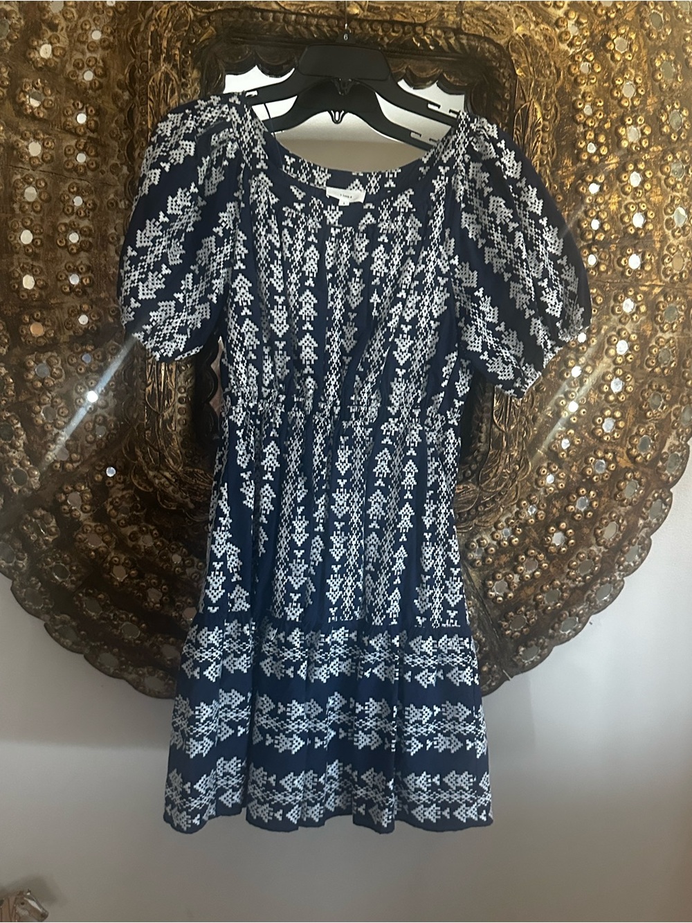 NWT Navy and White Embroidered midi/Short Dress (S)